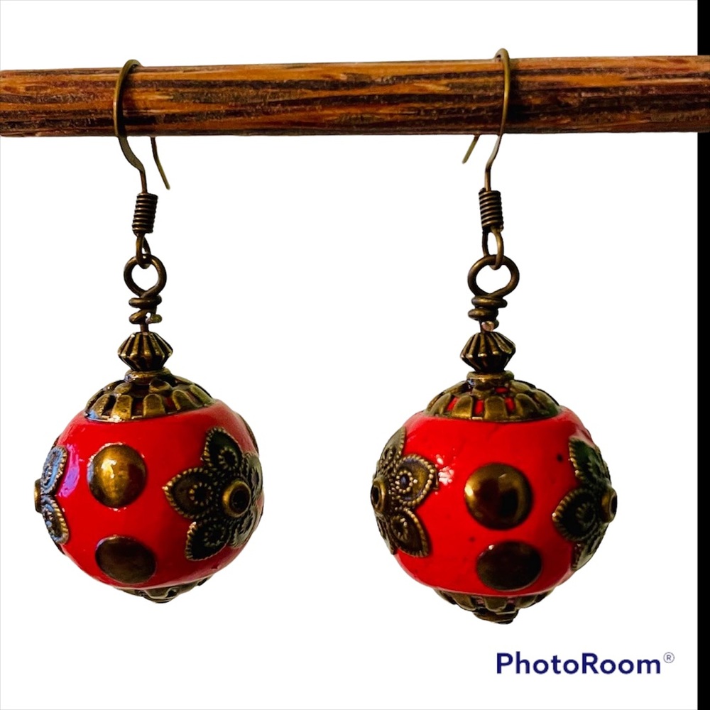 Vivid Red ‘n Brass Earrings